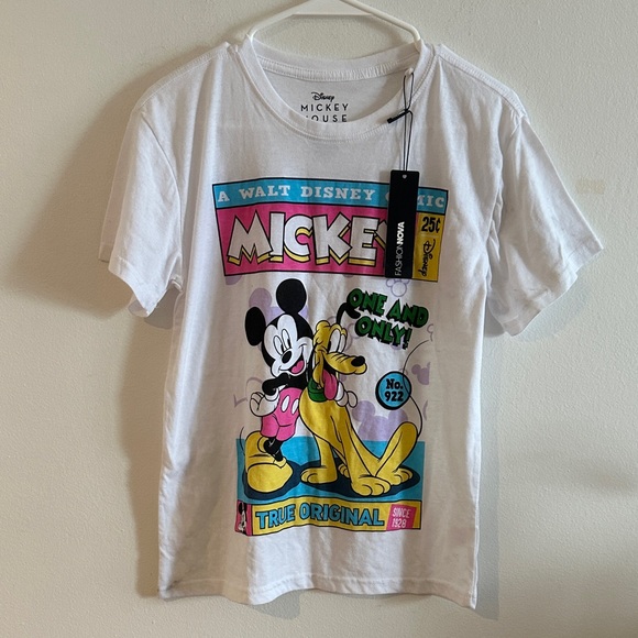 Disney Other - Disney Mickey & Pluto Comic Tee - White and Pink